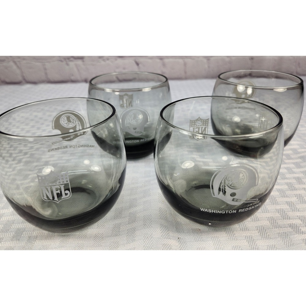 Washington Redskins Vintage 4 Roly Poly Cocktail Glasses NFL Smokey Gray